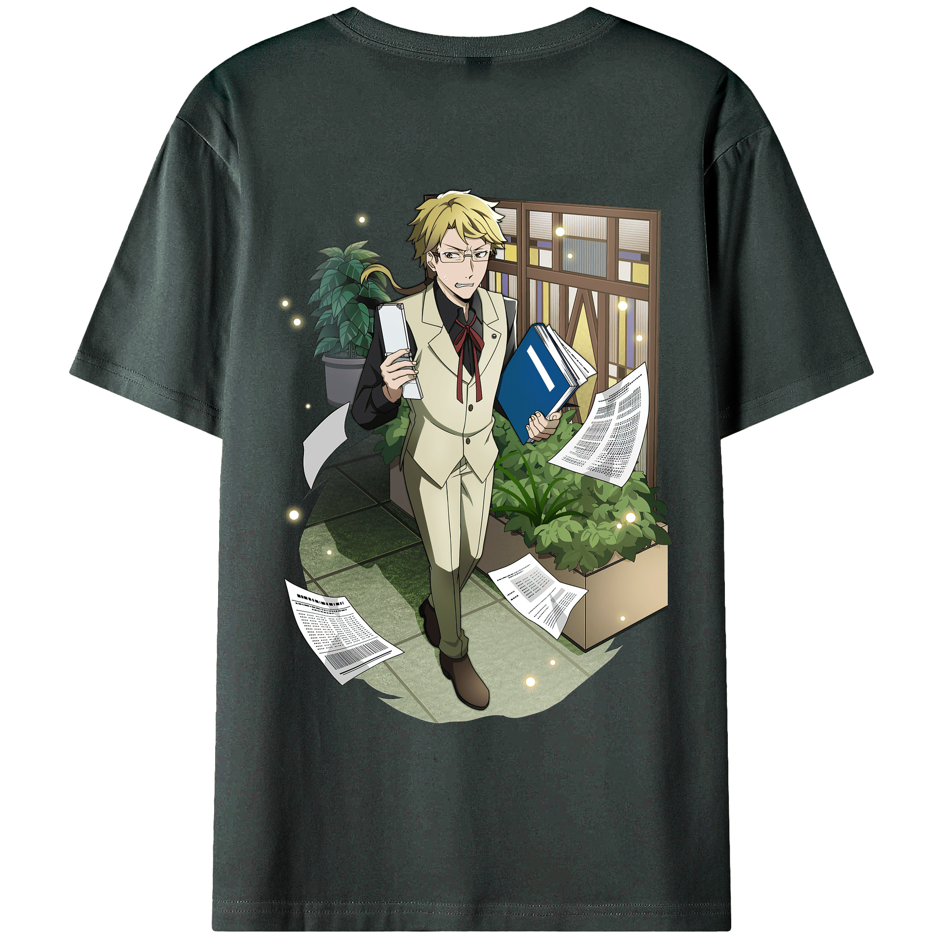 （画像用） 文豪ストレイドッグス Bungo Stray Dogs 綿100％ メンズ半袖Tシャツ（バックプリント） 通気性